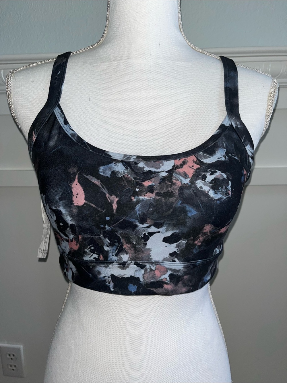 Marika Black Abstract Print Sports Bralette with Pink and Blue Accents